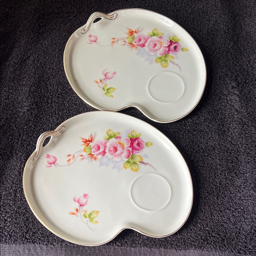 Floral Porcelain Plates with Pink Roses